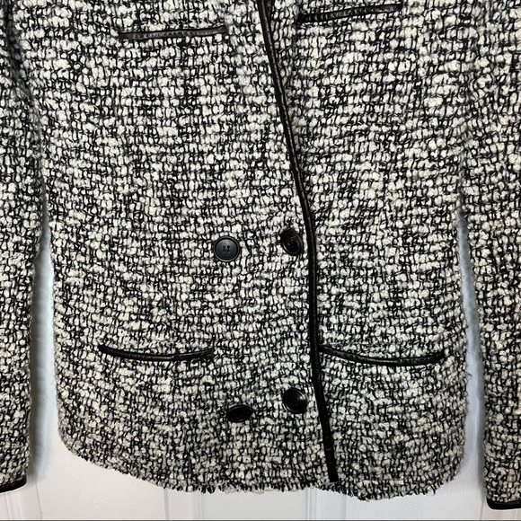 ISABEL Marant Black & White Tweed with Leather Trim Wool Blend Button Jacket 0 - Picture 3 of 7